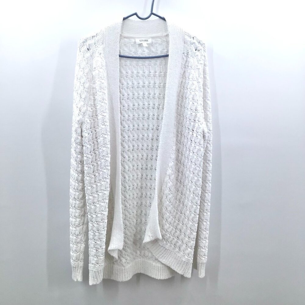 Haven Well Within Crochet Sweater S White Duster Lagenlook Cotton Long Sleeve